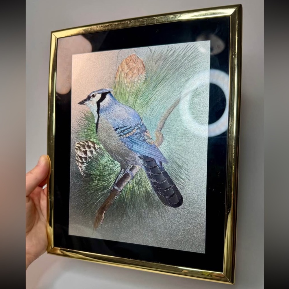 1980s Dufex England Blue Jay Foil Holographic Art Print – 8x10 Vintage